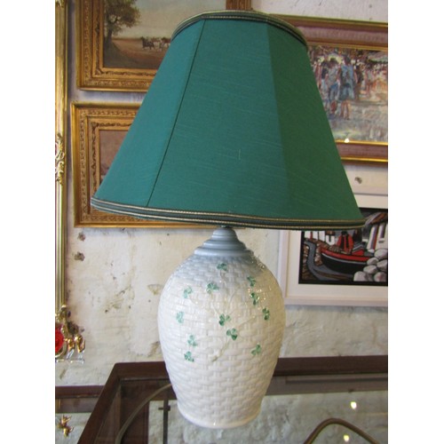 779 - Belleek Table Lamp with Shamrock Motifs Original Shade Working Order