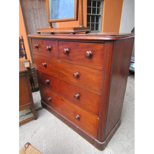 780 - Victorian Chest of Two Short and Three Long Drawers Mahogany on Plinth Base