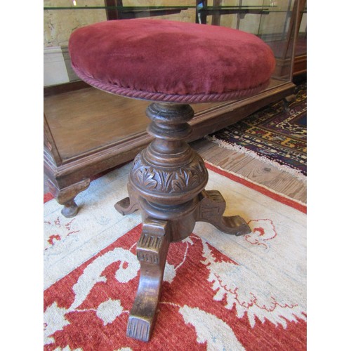 799 - Victorian Piano Stool Circular Seat Well Carved Supports