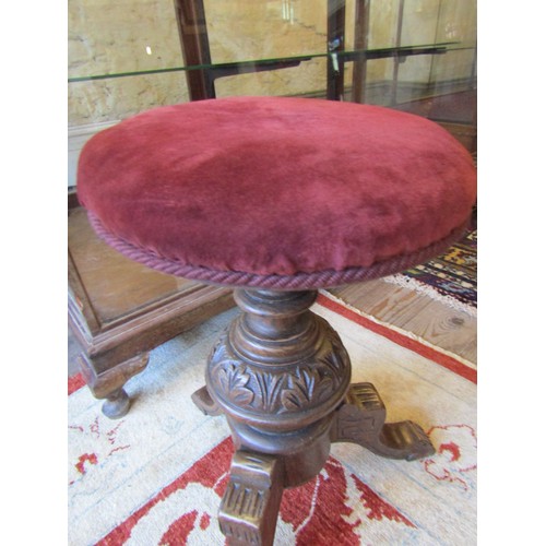 799 - Victorian Piano Stool Circular Seat Well Carved Supports