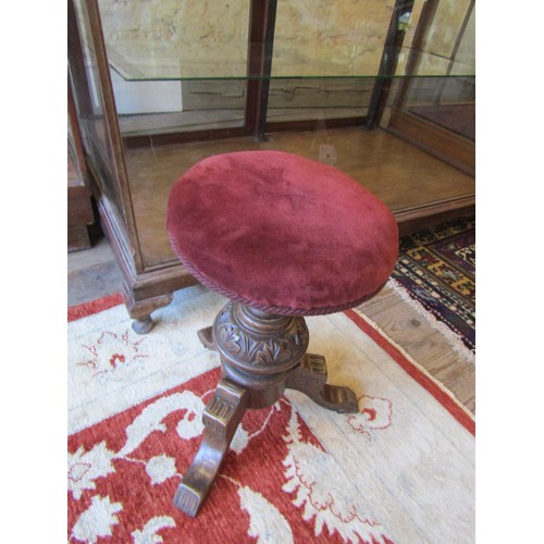 799 - Victorian Piano Stool Circular Seat Well Carved Supports