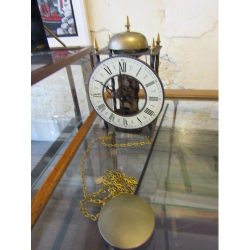 804 - Lantern Clock with Pendulum Roman Numeral Decorated Dial 8 Inches High Approximately