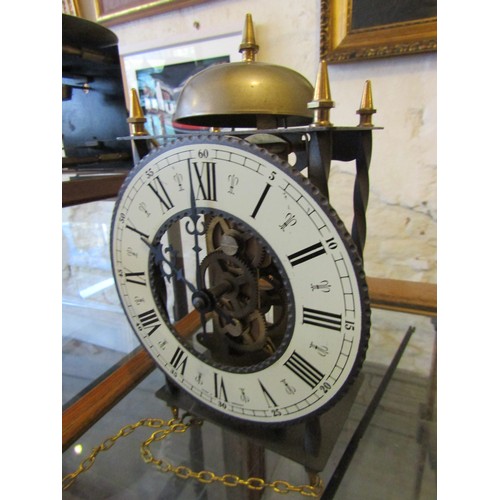 804 - Lantern Clock with Pendulum Roman Numeral Decorated Dial 8 Inches High Approximately