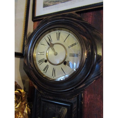 805 - Antique Wall Clock Overall Good Original Condition Pendulum and Key Present Roman Numeral Decorated ... 