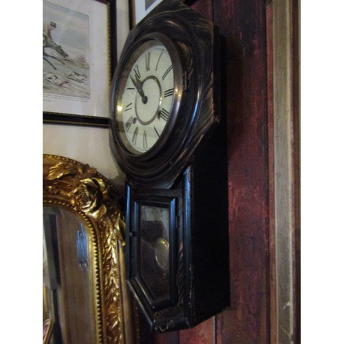 805 - Antique Wall Clock Overall Good Original Condition Pendulum and Key Present Roman Numeral Decorated ... 