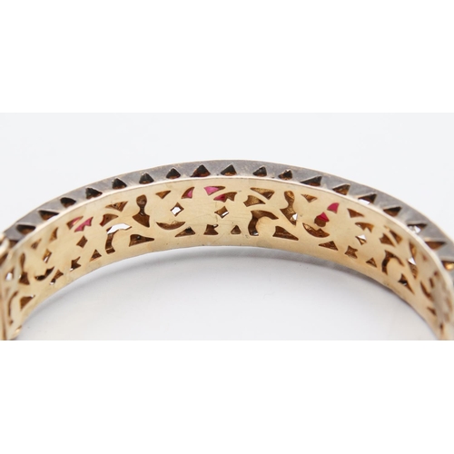 101 - Ruby and Diamond Inset Ladies Bangle Mounted on Gilded Silver Attractively Detailed