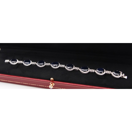 111 - Sapphire and Diamond Ladies Bracelet Mounted on 18 Carat White Gold Articulated Form Finely Detailed... 