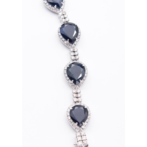 111 - Sapphire and Diamond Ladies Bracelet Mounted on 18 Carat White Gold Articulated Form Finely Detailed... 