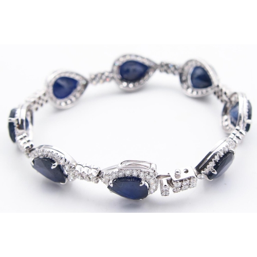 111 - Sapphire and Diamond Ladies Bracelet Mounted on 18 Carat White Gold Articulated Form Finely Detailed... 