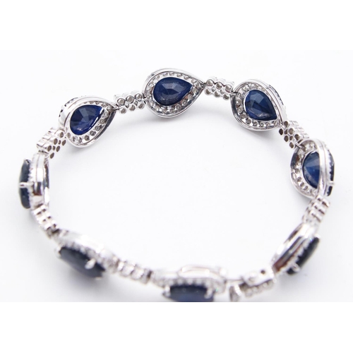 111 - Sapphire and Diamond Ladies Bracelet Mounted on 18 Carat White Gold Articulated Form Finely Detailed... 