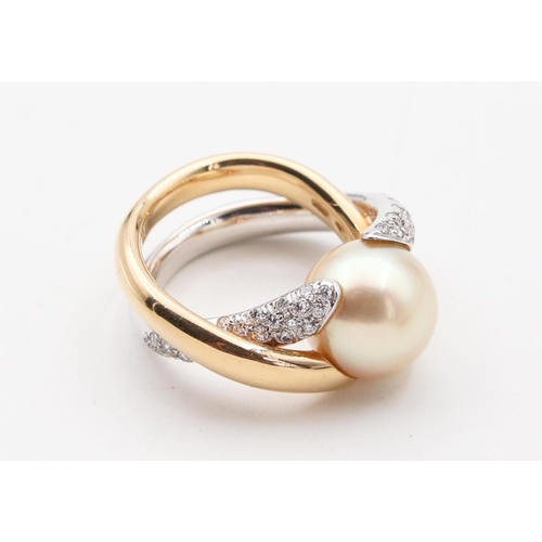 117 - Bulgari Design Pearl and Diamond Ring Mounted on 18 Carat Gold Ring Size O