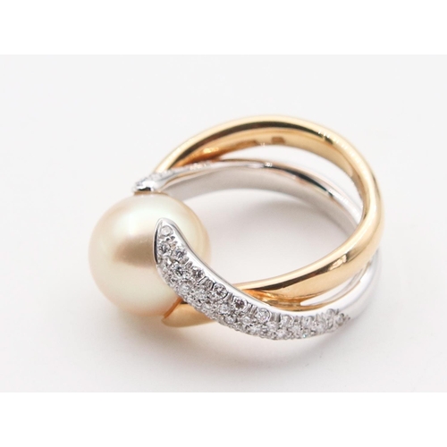 117 - Bulgari Design Pearl and Diamond Ring Mounted on 18 Carat Gold Ring Size O