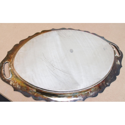 77 - Very Large and Heavy Solid Silver Serving Tray Approximately26 Inches Wide