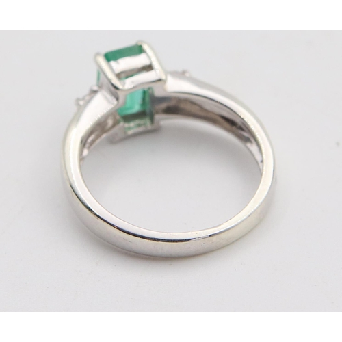 87 - Emerald and Diamond Ladies Ring Mounted on 9 Carat White Gold Ring Size G