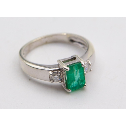 87 - Emerald and Diamond Ladies Ring Mounted on 9 Carat White Gold Ring Size G