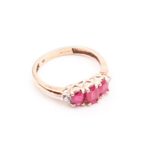 101 - Ruby and Diamond Ladies Ring Mounted on 9 Carat Gold Ring Size O