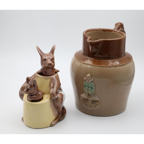 113 - Vintage Novelty Kangaroo with Joey Salt and Pepper Articulated Form with Old Fired Earthenware Jug T... 