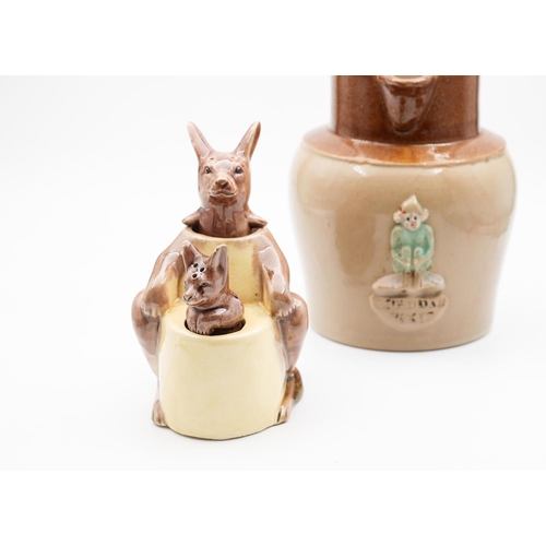 113 - Vintage Novelty Kangaroo with Joey Salt and Pepper Articulated Form with Old Fired Earthenware Jug T... 