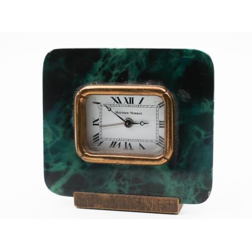 124 - Vintage Enamel Decorated Matthew Norman Desk Clock with Bronze Stand Roman Numeral Decorated Dial Ap... 