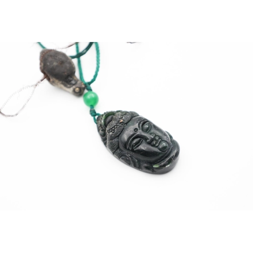 125 - Eastern Carved Jade Pendant Necklace with Toggle