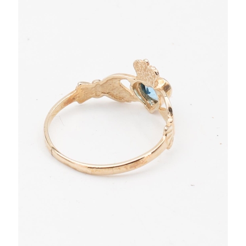 128 - Blue Topaz 9 Carat Yellow Gold Claddagh Ring Size Q and a Half