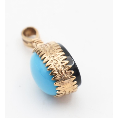 133 - Onyx and Turquoise Double Sided Ladies Pendant Mounted on 9 Carat Yellow Gold Attractively Detailed