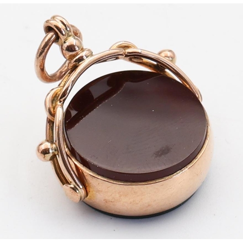 145 - Blood Stone Set Rose Gold Ladies 9 Carat Fob Articulated Form