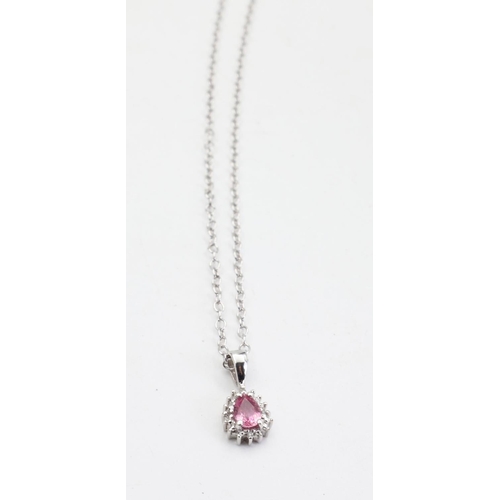 148 - Pink Sapphire Diamond Set Ladies Pendant Necklace on 9 Carat Yellow Gold Chain