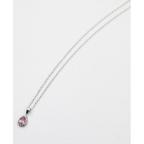 148 - Pink Sapphire Diamond Set Ladies Pendant Necklace on 9 Carat Yellow Gold Chain