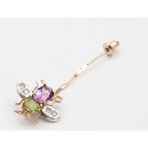 149 - Diamond Amethyst and Pearl Set Ladies Bee Motif Pin