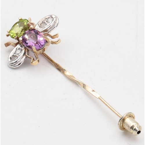 149 - Diamond Amethyst and Pearl Set Ladies Bee Motif Pin