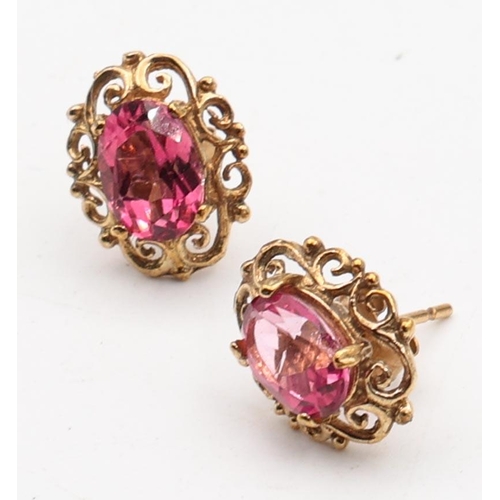 151 - Pair of Pink Topaz 9 Carat Gold Mounted Ladies Earrings