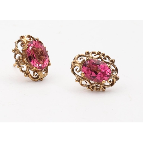 151 - Pair of Pink Topaz 9 Carat Gold Mounted Ladies Earrings