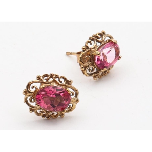 151 - Pair of Pink Topaz 9 Carat Gold Mounted Ladies Earrings