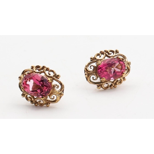 151 - Pair of Pink Topaz 9 Carat Gold Mounted Ladies Earrings