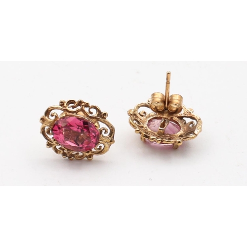 151 - Pair of Pink Topaz 9 Carat Gold Mounted Ladies Earrings