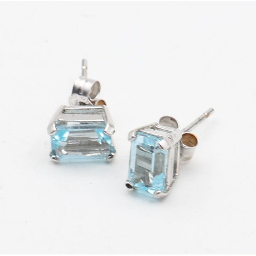 152 - Pair of Blue Topaz 9 Carat White Gold Set Ladies Earrings