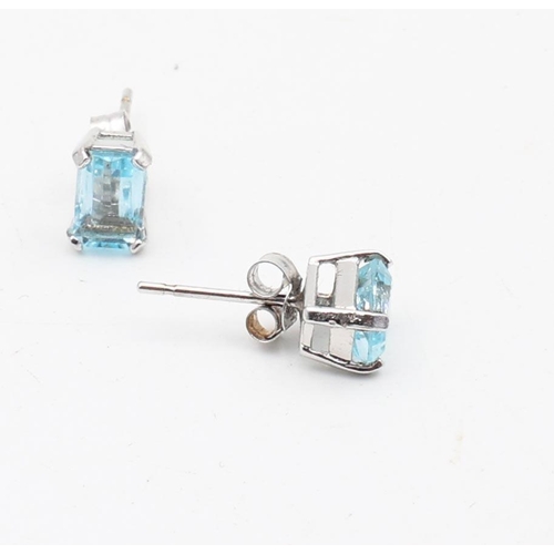 152 - Pair of Blue Topaz 9 Carat White Gold Set Ladies Earrings