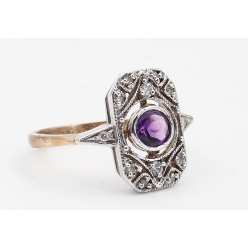 164 - Amethyst and Diamond Ladies Ring Size O