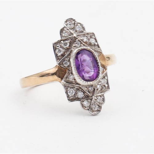 165 - Diamond and Amethyst Ladies Ring Mounted on 9 Carat Yellow Gold Attractively Detailed Ring Size O an... 