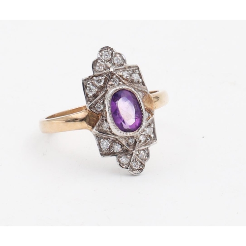 165 - Diamond and Amethyst Ladies Ring Mounted on 9 Carat Yellow Gold Attractively Detailed Ring Size O an... 