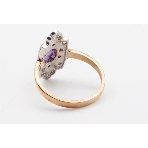 165 - Diamond and Amethyst Ladies Ring Mounted on 9 Carat Yellow Gold Attractively Detailed Ring Size O an... 