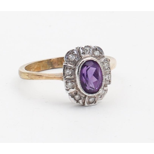 166 - Ladies Amethyst and Diamond Ring Mounted on 9 Carat Gold Ring Size O