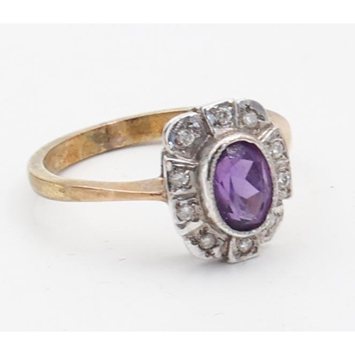 166 - Ladies Amethyst and Diamond Ring Mounted on 9 Carat Gold Ring Size O