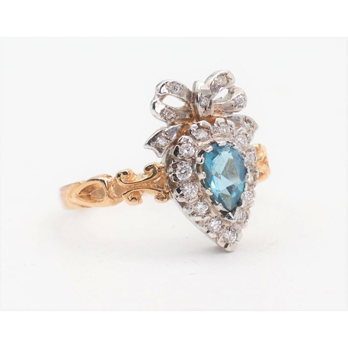 168 - Blue Topaz and Diamond Set Ladies Heart Motif Ring Mounted on 9 Carat Gold Band Ring Size O