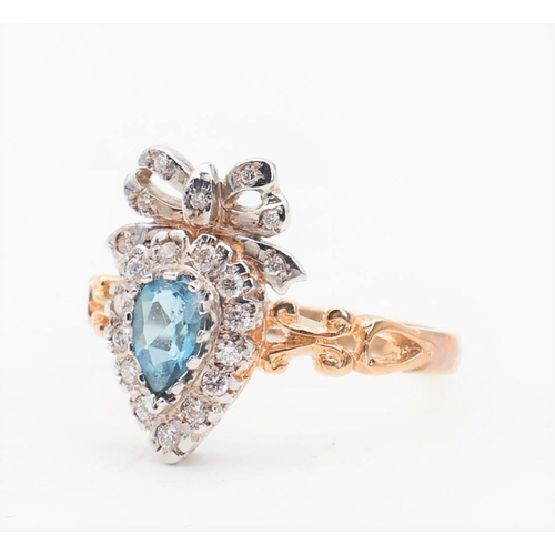 168 - Blue Topaz and Diamond Set Ladies Heart Motif Ring Mounted on 9 Carat Gold Band Ring Size O