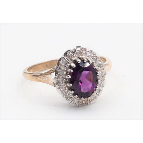 170 - Amethyst and Diamond Ladies Ring Mounted on 9 Carat Gold Size P