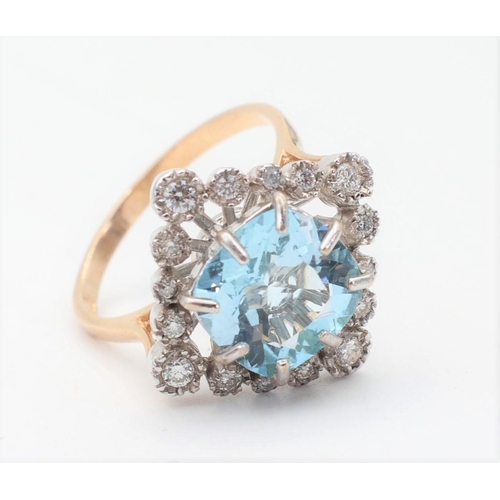 171 - Blue Topaz and Diamond Ladies Ring Mounted on 9 Carat Yellow Gold Band Ring Size O