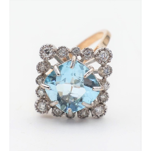 171 - Blue Topaz and Diamond Ladies Ring Mounted on 9 Carat Yellow Gold Band Ring Size O