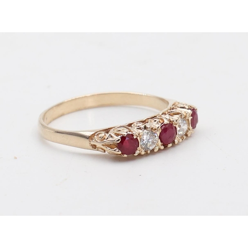 172 - Ruby and Diamond Ladies Ring Mounted on 9 Carat Gold Band Ring Size Q